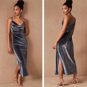 BHLDN Natasha Slate Blue Velvet Dress
